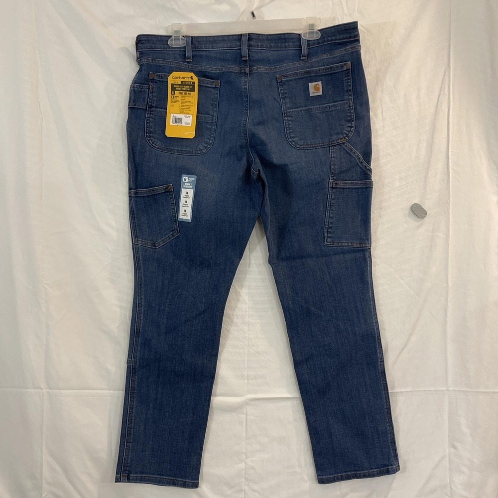 Carhartt Jeans Womens 18 Blue Rugged Flex Relaxed Fit Double Front Work Utility